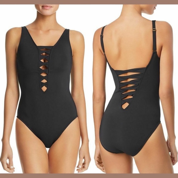 Bleu By Rod Beattie Lace Down One-Piece Swimsuit in Animal Print SZ 8 - Picture 6 of 6